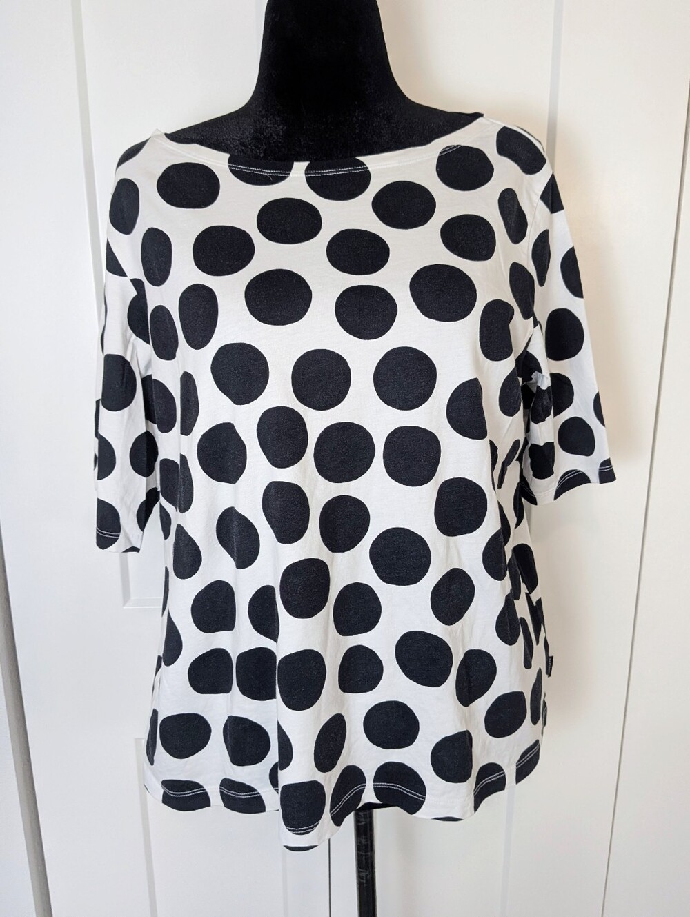 Marimekko x UNIQLO Polka Dot Jersey Cotton Boat Neck 3/4 Sleeve T-Shirt L euc